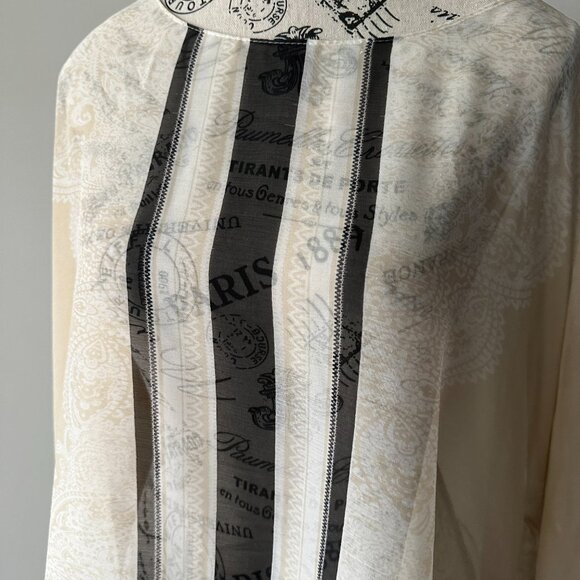 New York & Company Sheer Striped Poncho Top - Size M - Black & Beige Pattern - Picture 2 of 3